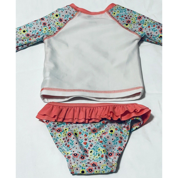 Cat & Jack Girl Rash Guard Swimsuit 2 Piece 12 months Flower Long Sleeve - Picture 2 of 5